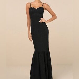 Lulus Instinctively Stunning Black Lace Bustier Trumpet Maxi Dress Size XL